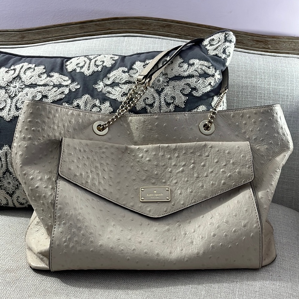 Kate Spade A La Vita Ostrich Halsey Tote Bag Sidewalk Off White Large